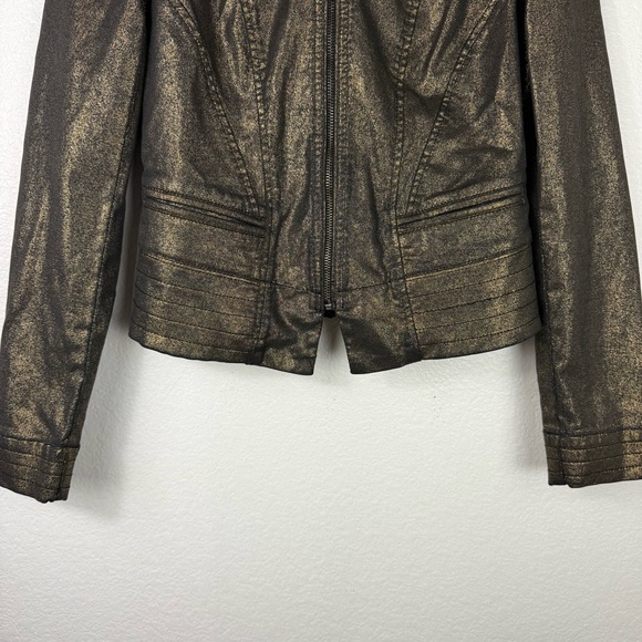 White House Black Market Gold Metallic Biker Moto Jacket Size 2 - Picture 4 of 11